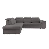 ECKSOFA mit Schlaffunktion, Bettkasten, Kopfstützen verstellbar, Wellenunterfederung, Ottomane links B283/T228/H102 cm, Cord Dunkelgrau / 17219 - Chromfarben/Dunkelgrau, Textil/Metall (283/228cm) - luma-home