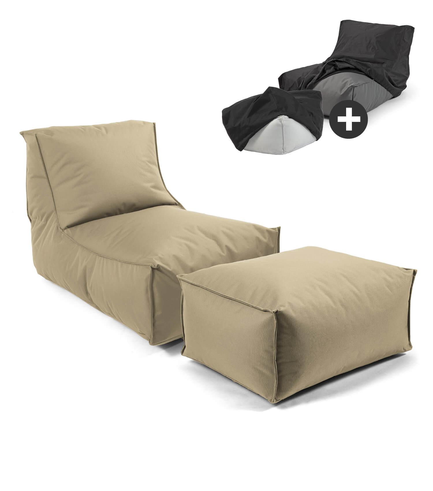 OUTDOOR SITZSACK mit Hocker und Hülle Der Sundowner - Cappuccino, Textil (60/65/95cm) - Mokebo