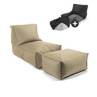 OUTDOOR SITZSACK mit Hocker und Hülle Der Sundowner - Cappuccino, Textil (60/65/95cm) - Mokebo