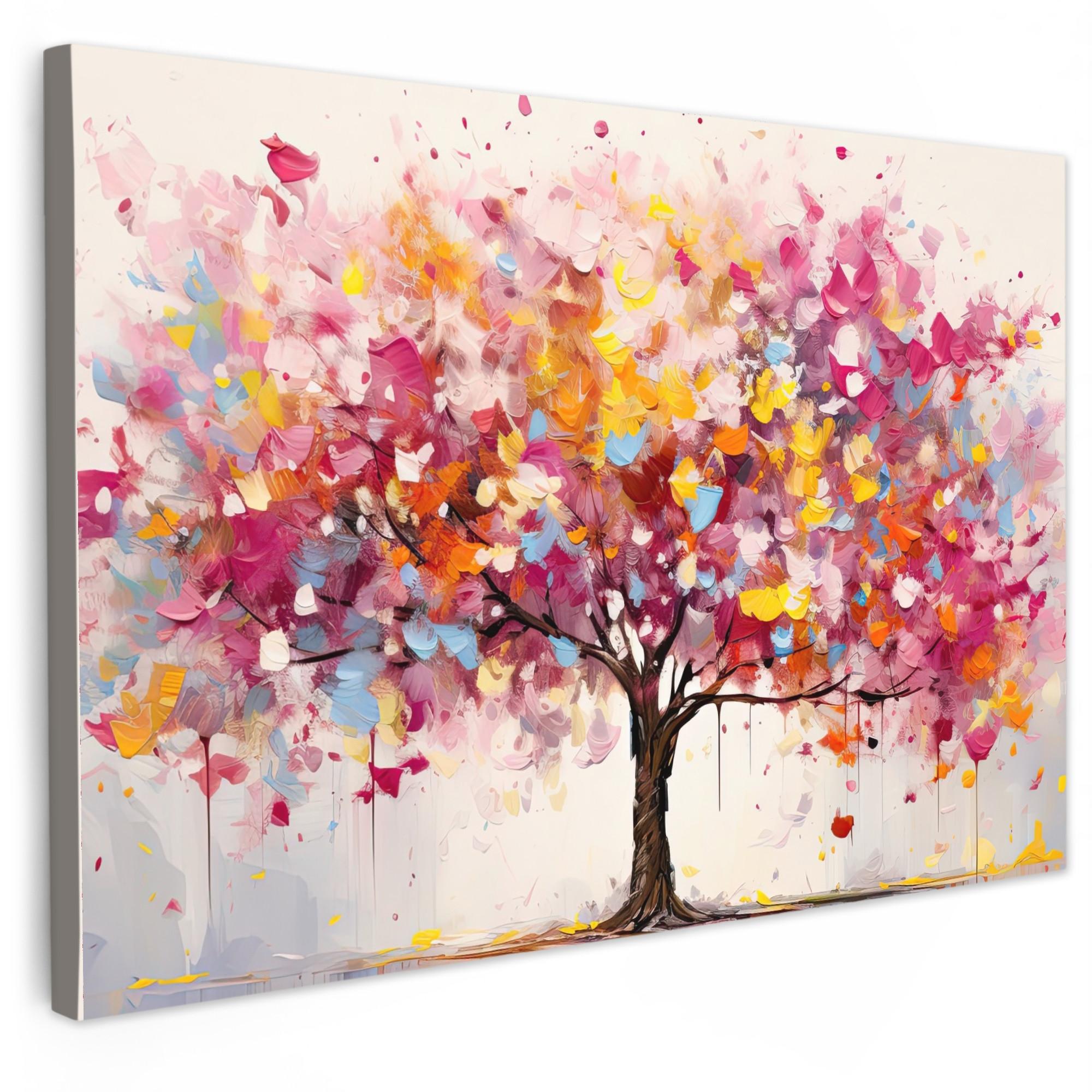 LEINWANDBILD Aquarell - Baum - Kunst - Abstrakt Gemälde 60x40 cm - Rosa, Textil (60/40cm) - MuchoWow
