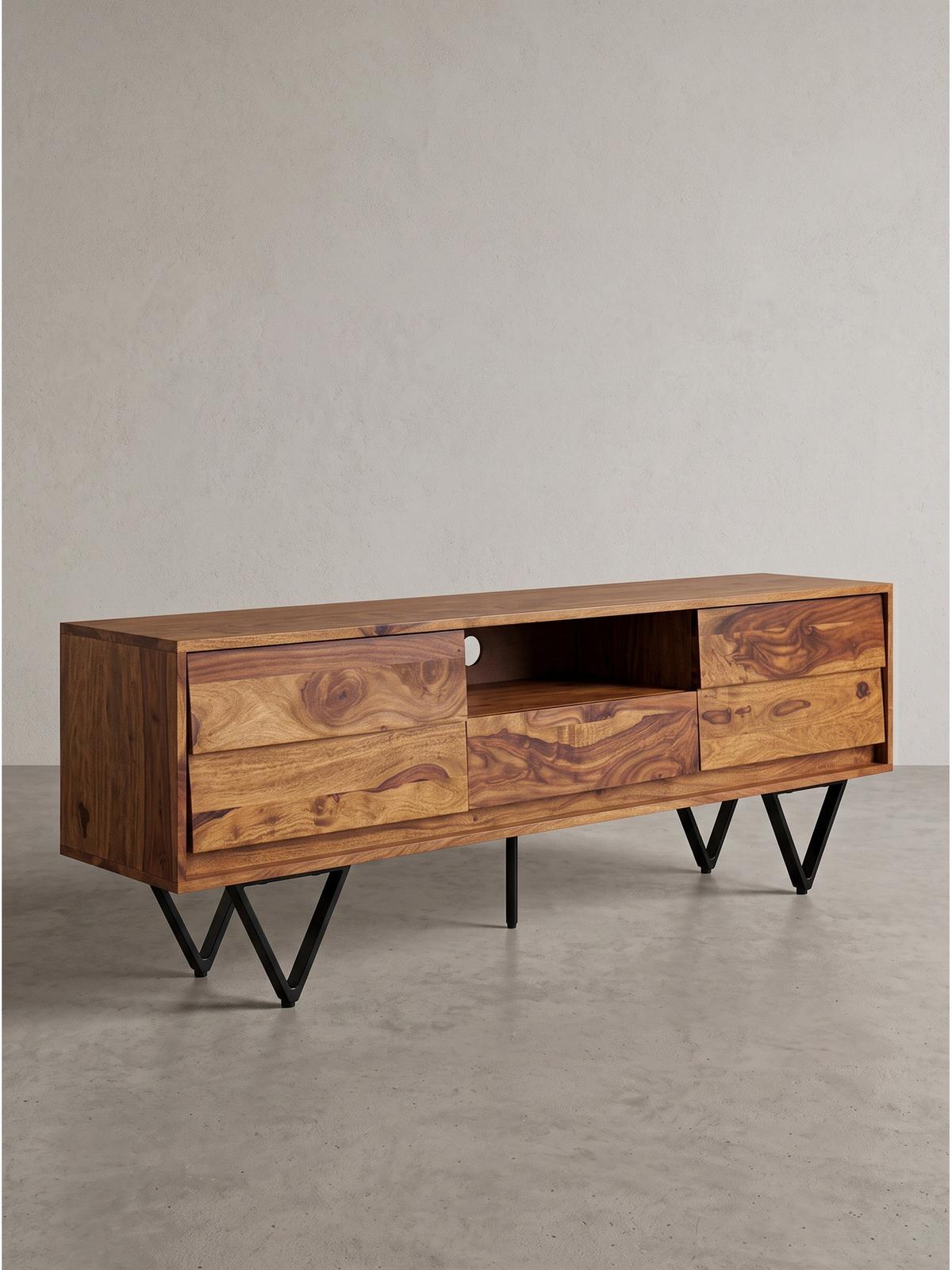 LOWBOARD AREZZO, Dunkles Massivholz, mit Stauraum, 160 x 35 x 56 cm - Schwarz/Braun, Holz/Metall (160/56/35cm) - KADIMA DESIGN