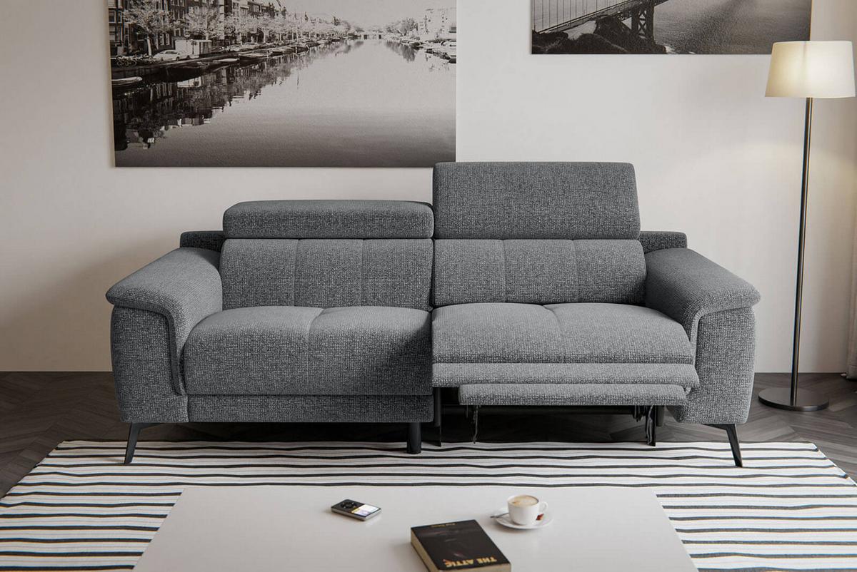 RELAXSOFA FIERO 3-Sitzer mit 1 Relaxfunktion, grau - Schwarz/Grau, Holzwerkstoff/Textil (212/82/103cm) - Wozimo
