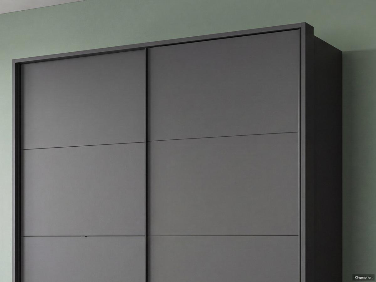 SCHWEBETÜRENSCHRANK 2-türig B183/H200/T65 cm, Passepartout-Kleiderschrank in Grafit mit sichtbaren Schubkästen / 22700 - Graphitfarben/Schwarz, Holz/Holzwerkstoff (183/200/65cm) - luma-home
