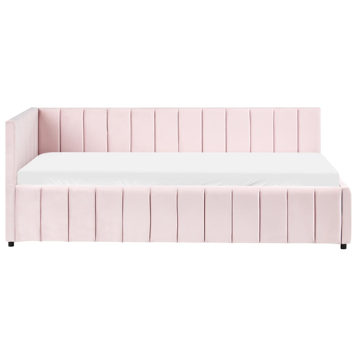TAGESBETT Samtstoff 90/200 cm Pastellrosa Lisieux - Pink, Textil (90/200cm) - Beliani