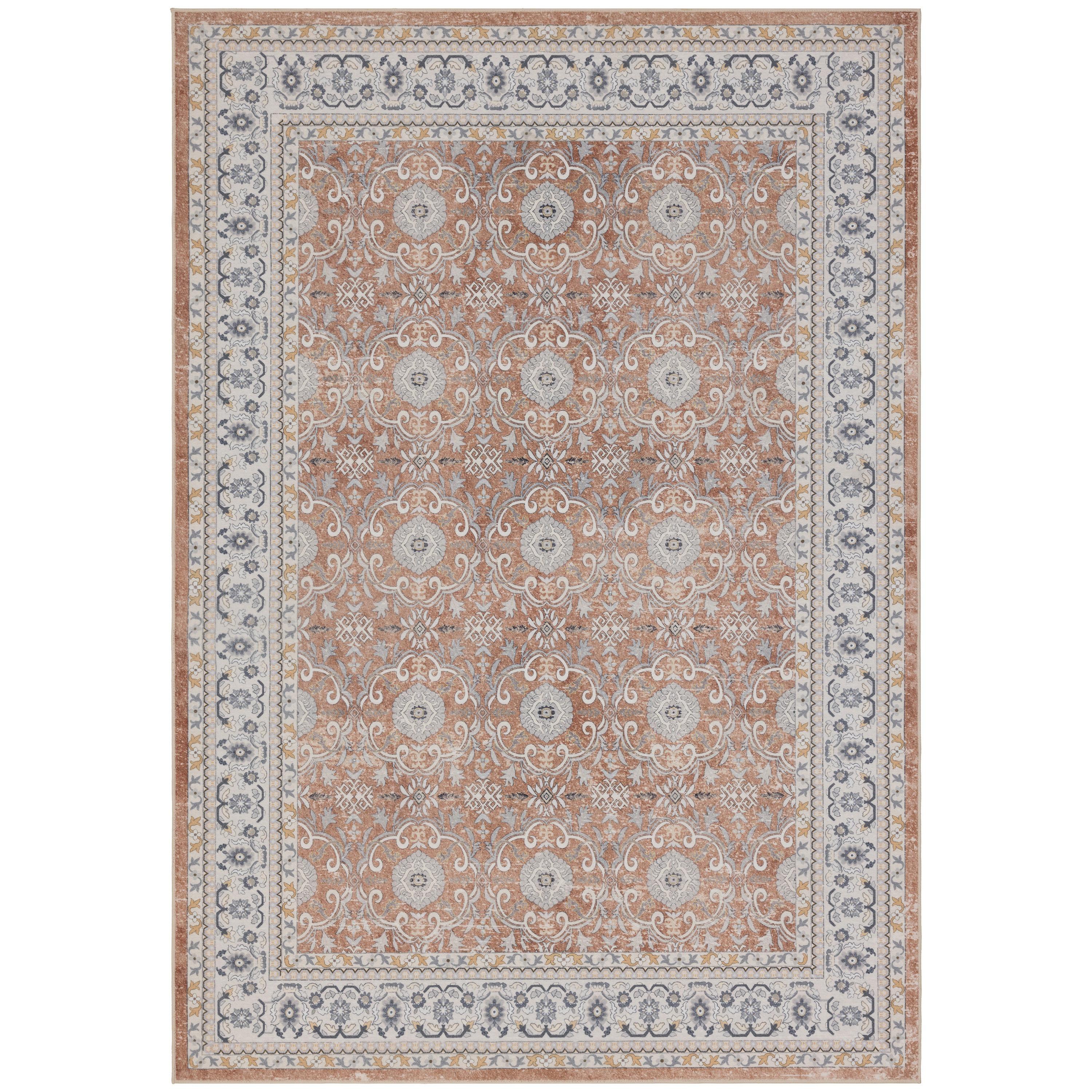 TEPPICH Kurzflor, waschbar, mit floralen Ornamenten, VERNANTE in Terrakotta-Creme, 200 x 290 cm - Rot, Textil (200/290cm) - KADIMA DESIGN
