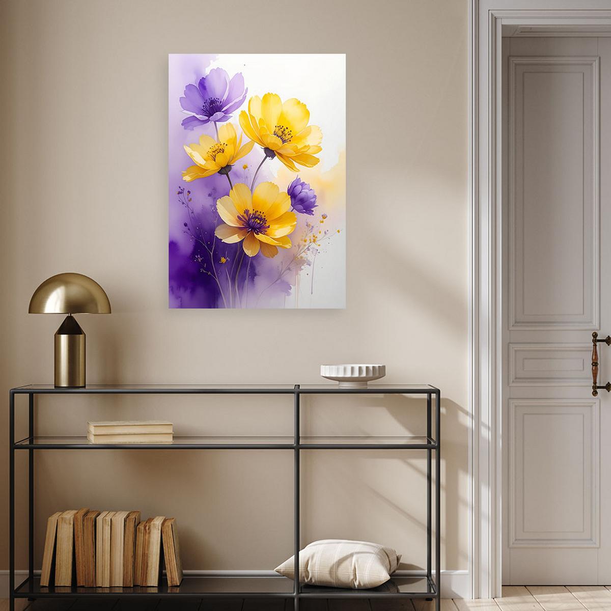 WANDBILD, Lila gelbe Blumen Natur - Lila, Textil (20/30cm) - Feeby