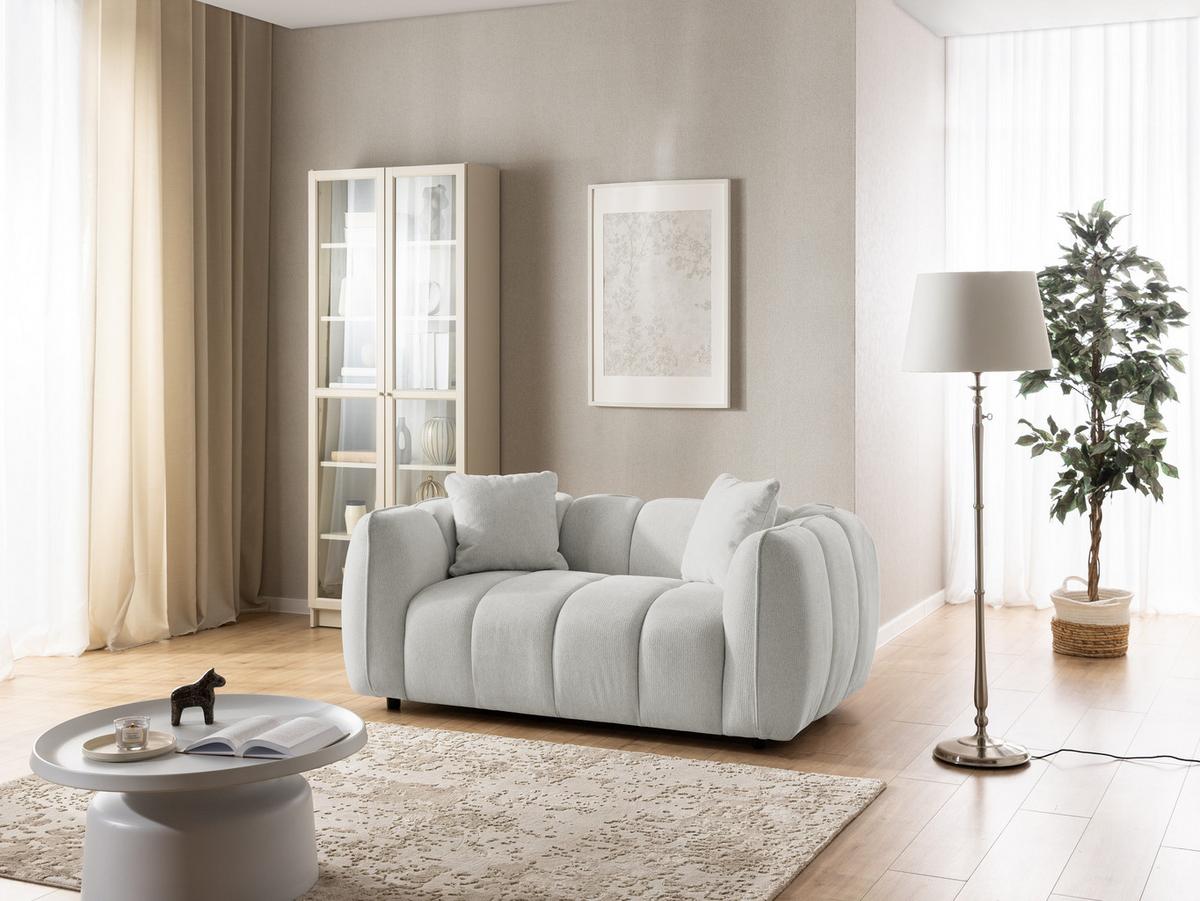 2-SITZER SOFA Nubira in tief gesteppter Bubble-Optik aus weichem Hellgrau Strukturstoff im modernen Design - Hellgrau/Schwarz, Holz/Kunststoff (172/69/89cm) - S-Style Möbel