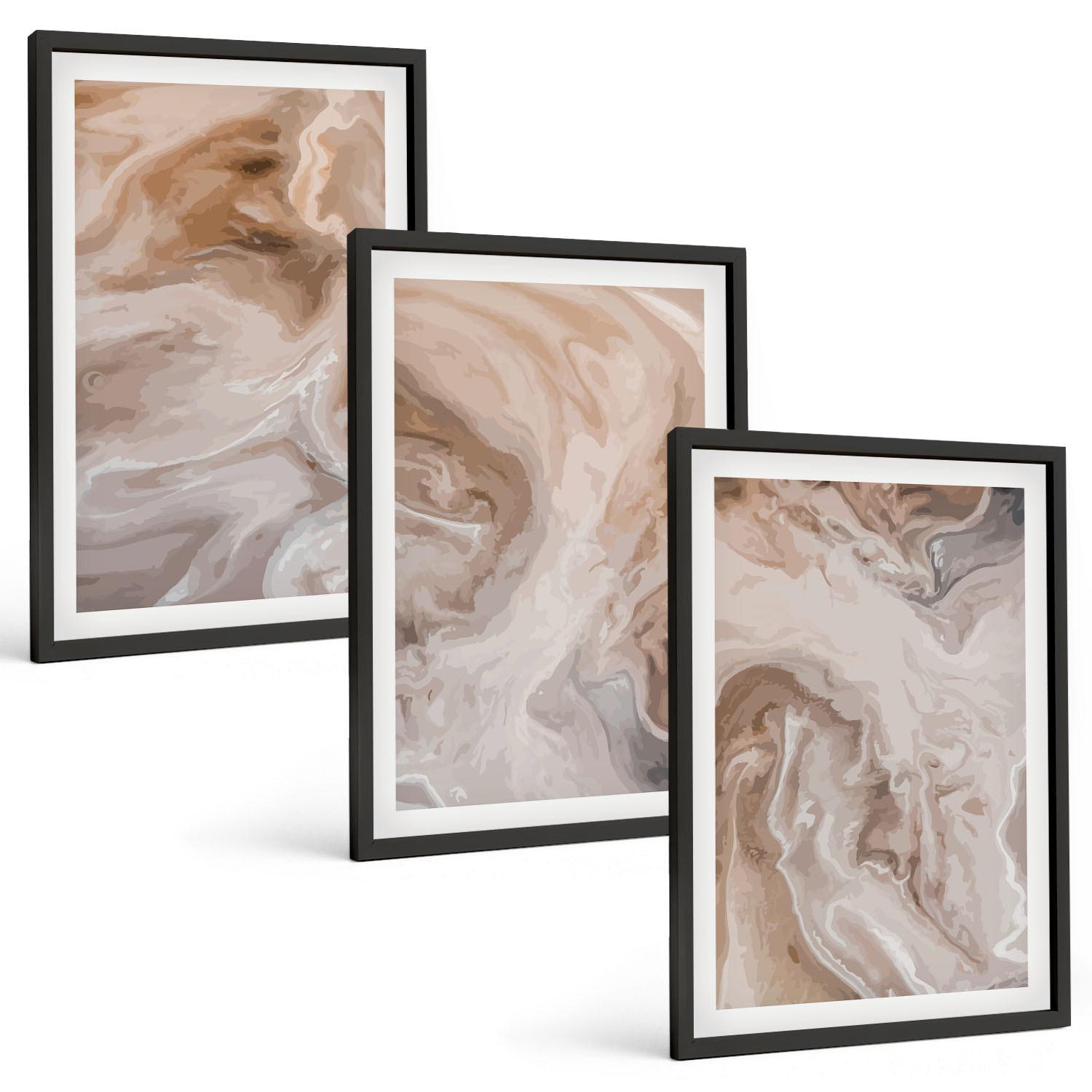 BILDER SET 3er Set - 40x60 cm Schwarzer Rahmen - abstrakte Marmortexturen - Schwarz, Kunststoff (40/60cm) - TULUP