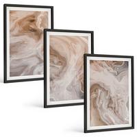 BILDER SET 3er Set - 40x60 cm Schwarzer Rahmen - abstrakte Marmortexturen - Schwarz, Kunststoff (40/60cm) - TULUP