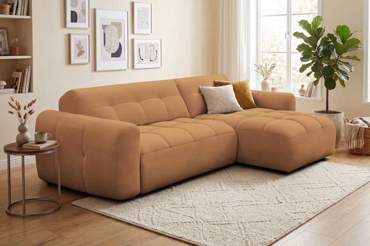 ECKSOFA LUMERO 4-Sitzer RECHTS, orange - Schwarz/Orange, Holz/Textil (275/166cm) - Courtois Laville
