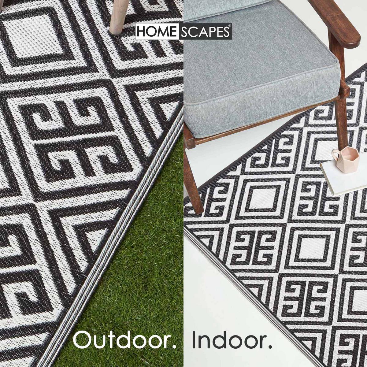 OUTDOORTEPPICH geometrisch gemustert 120/186 cm - Schwarz/Weiß, Kunststoff (120/186cm) - Homescapes