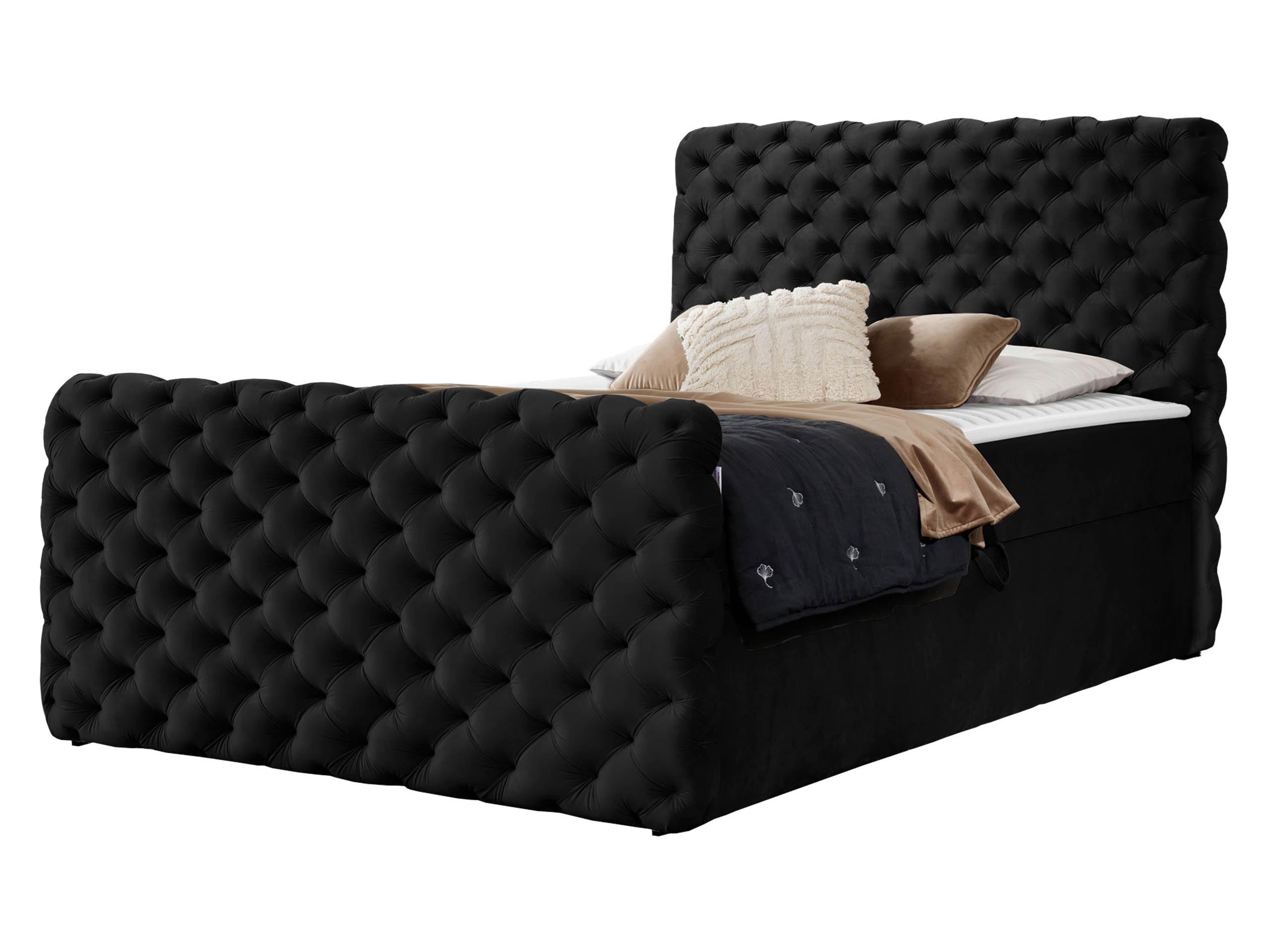 BOXBETT Chesterfield Lux - H3 - Schwarz, Holz (160/200cm) - MIRJAN24