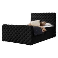 BOXBETT Chesterfield Lux - H3 - Schwarz, Holz (160/200cm) - MIRJAN24