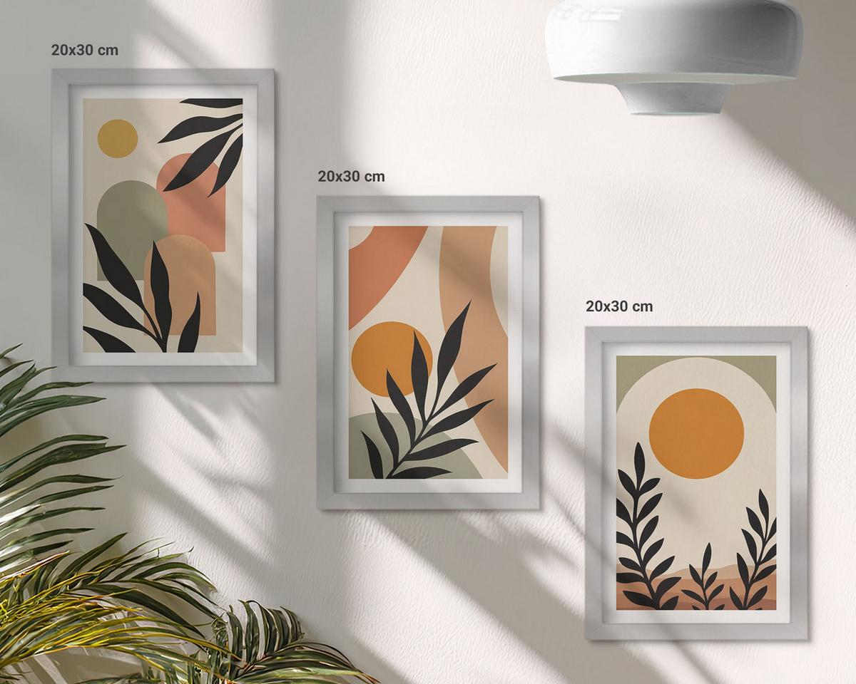 BILDER SET 3er Set - 20x30 cm Silberner Rahmen - Abstrakte Pflanzenformen - Silberfarben, Kunststoff (20/30cm) - TULUP