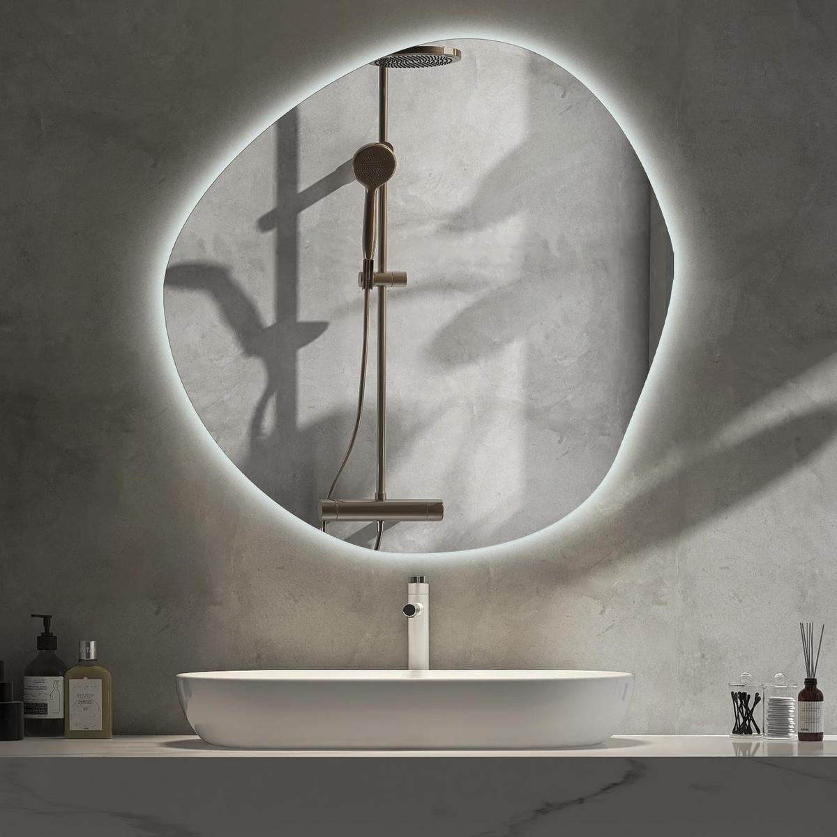 LED-SPIEGEL 67 x 67,6 cm Organisch Kaltweiß 6000K - Blau, Glas (67/67.6/0.4cm) - Wallfluent