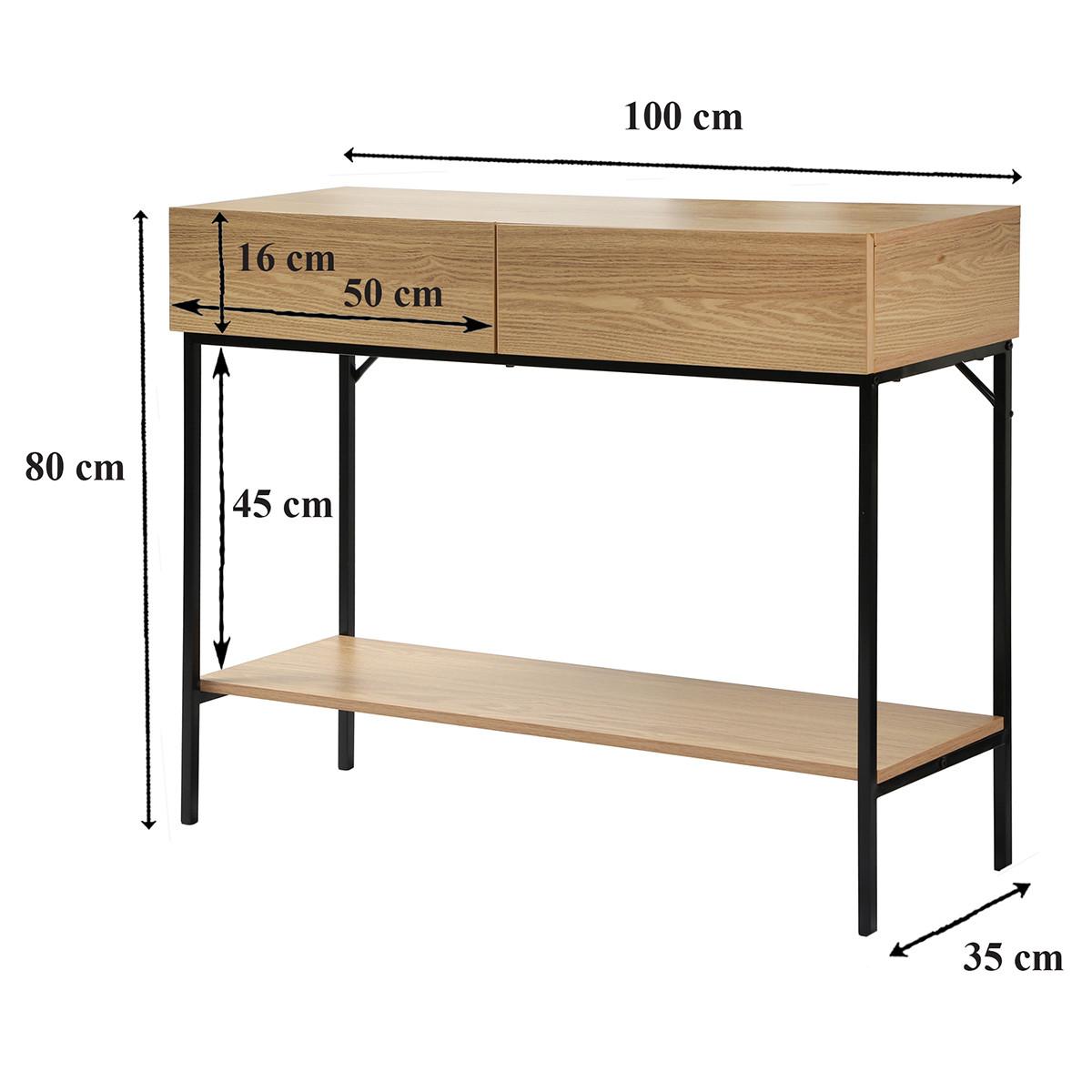 KONSOLE mit 2 Schubladen und 1 Regalboden in Eichenoptik - L100cm - Eschefarben, Holzwerkstoff (41/35/81cm) - Calicosy