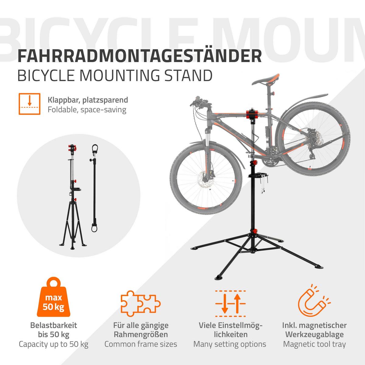 FAHRRADMONTAGESTÄNDER drehbar Schwarz-Blau aus Stahl - Schwarz, Metall (146/185/146cm) - ECD-Germany