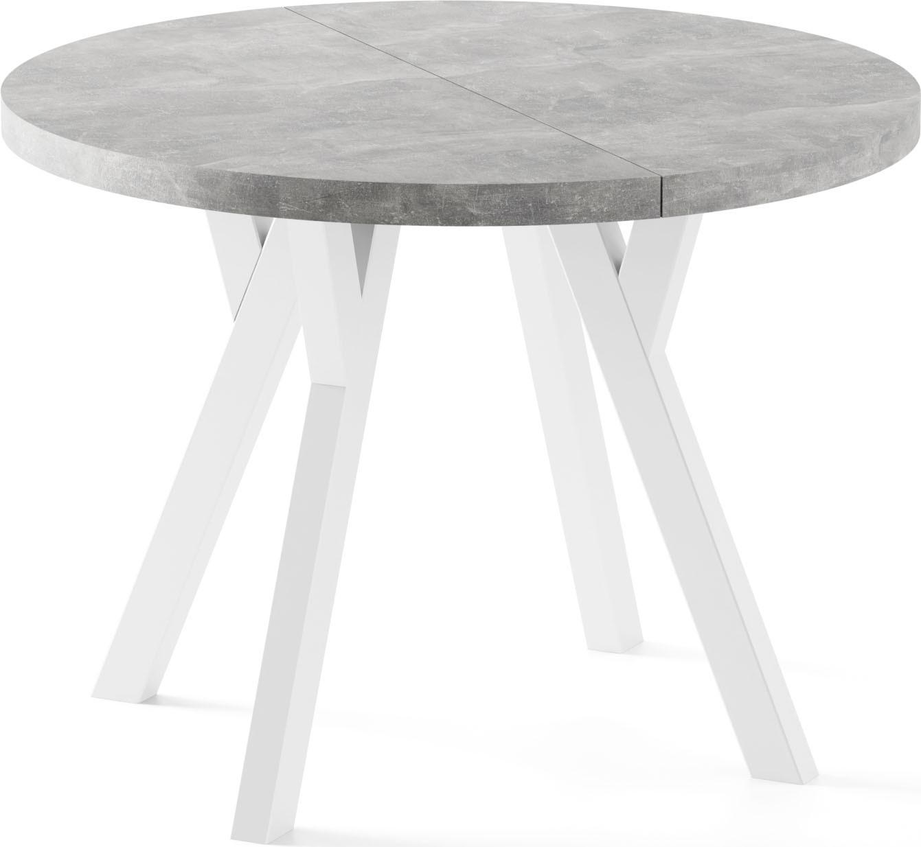 ESSTISCH Twixy XXL groß rund oval ausziehbar, Beton Grau 100-300/100/76 cm - Hellgrau/Weiß, Holz/Holzwerkstoff (100/300/76cm) - WFL GROUP