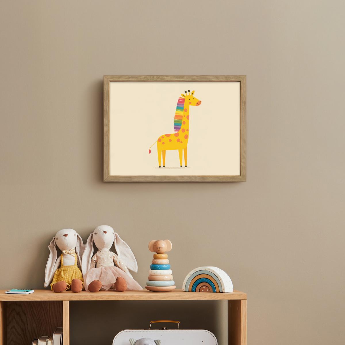 WANDLEUCHTE MIT AKKU Giraffe - Regenbogenmähne - Beige 40x30 cm - Beige, Holzwerkstoff (40/30/8cm) - OnlyWow