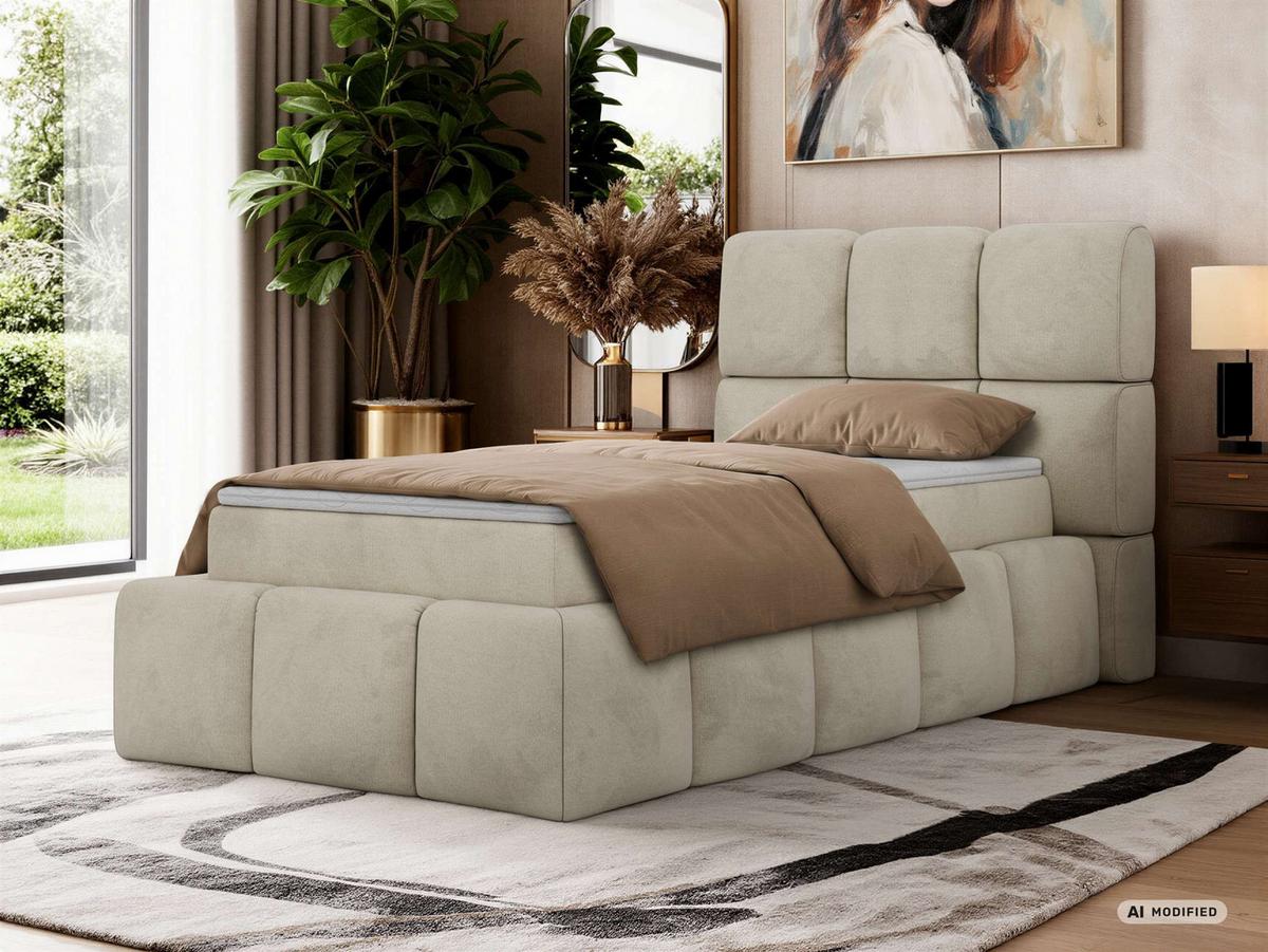 BOXBETT NIRA 90/200 - Beige Velvet - Topper T25 - H3 - Beige/Schwarz, Kunststoff/Textil (200/90cm) - MKS