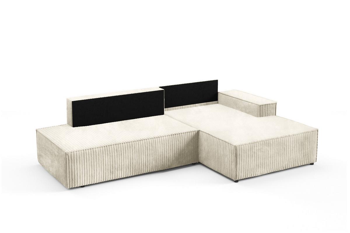 ECKSOFA TESSO R-S Creme Kordstoff mit Schlaffunktion - Champagner, Holz (247/170cm) - MASSENO