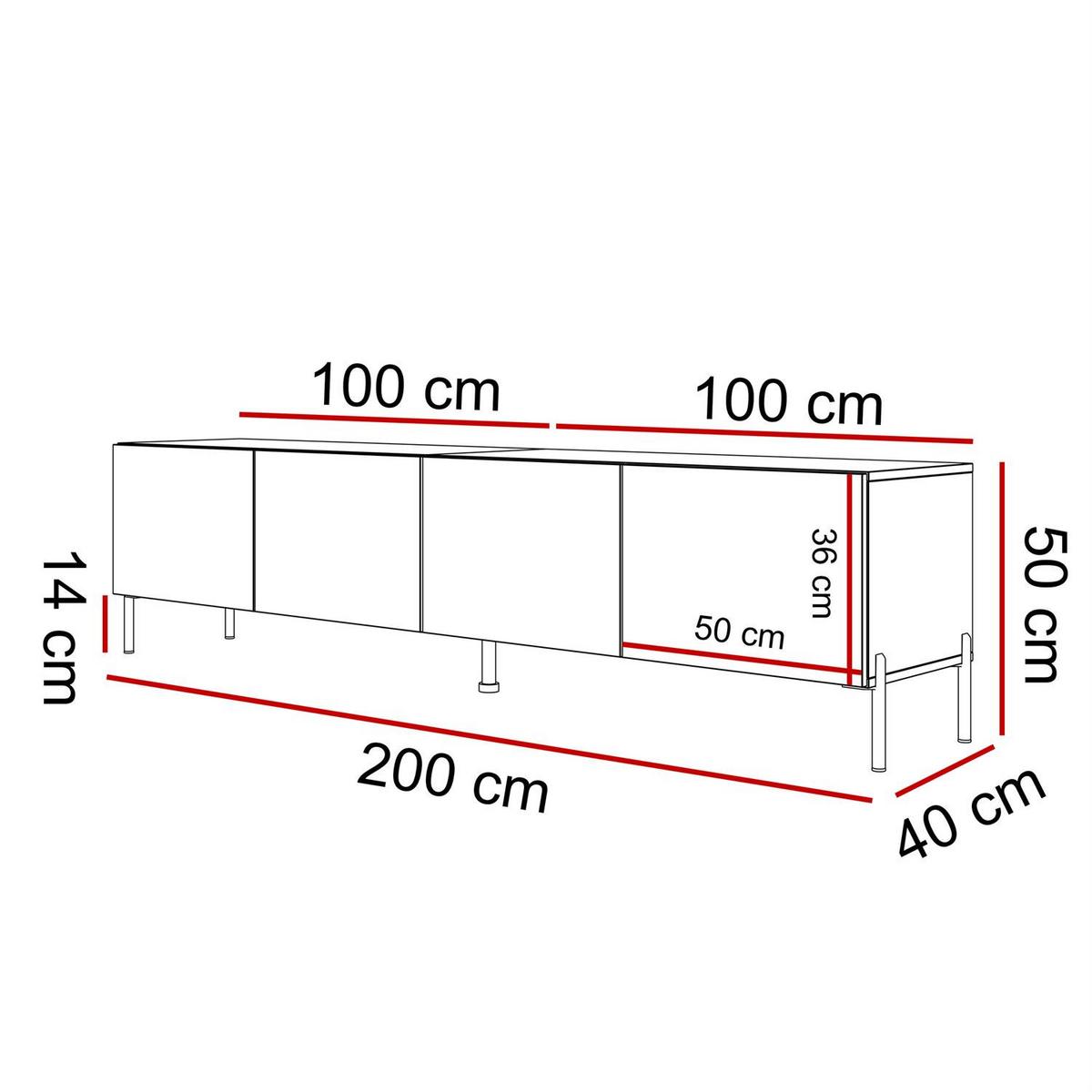 TV-LOWBOARD COLGANTE 200 cm auf Schwarz Metallbeinen - Weiß Hochglanz/Schwarz, Holzwerkstoff/Metall (200/50/40cm) - Lookway