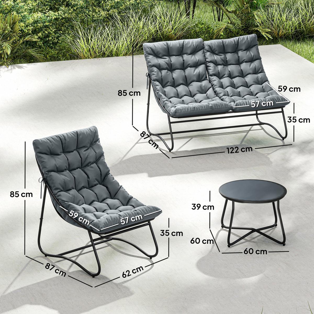 GARTENMÖBEL-SET 4 Personen Grau - Grau, Metall - Outsunny