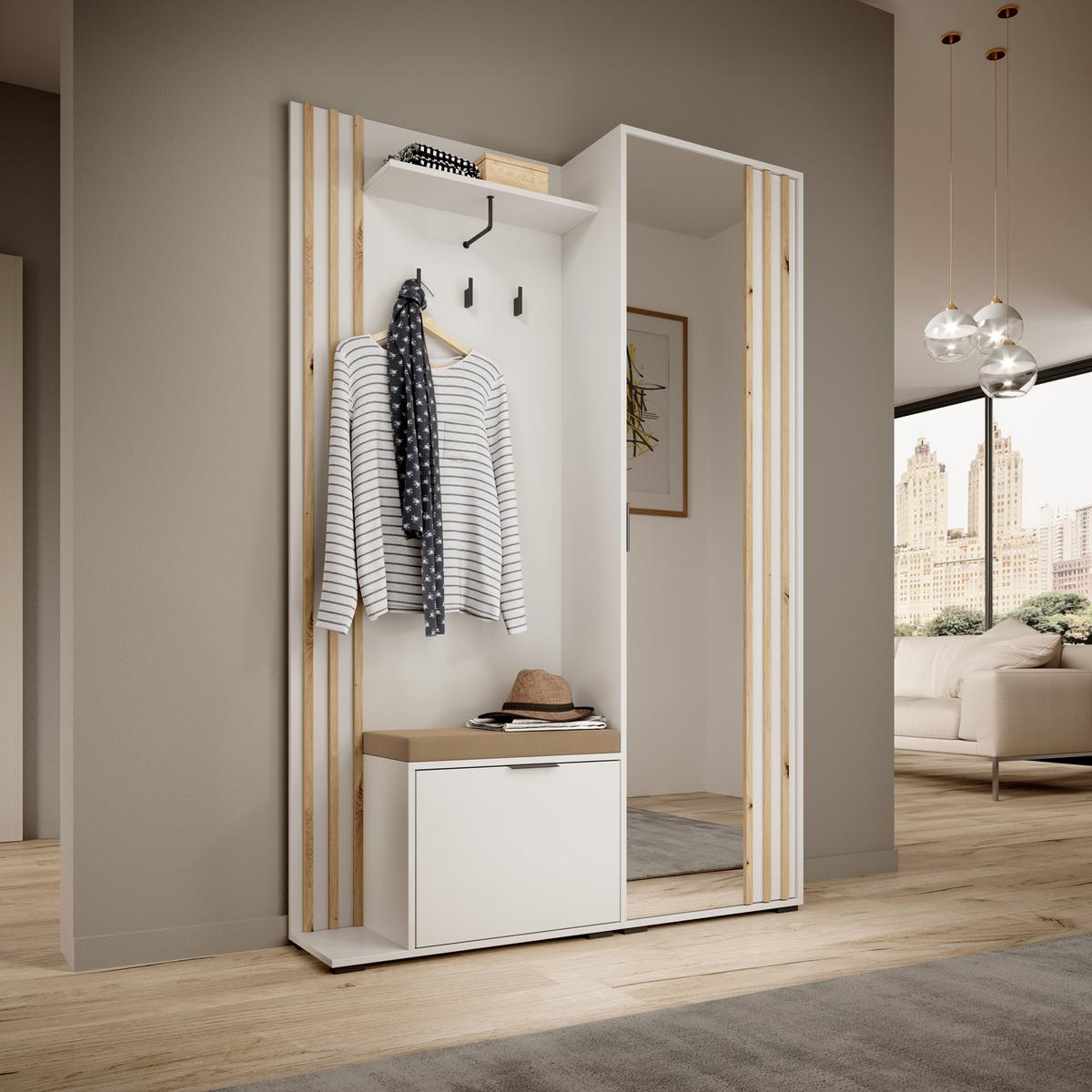 GARDEROBENSCHRANK NELIANA 131/192/40 cm Modern Garderobe-Set Weiß - Weiß, Holzwerkstoff (131/192/40cm) - MASSENO
