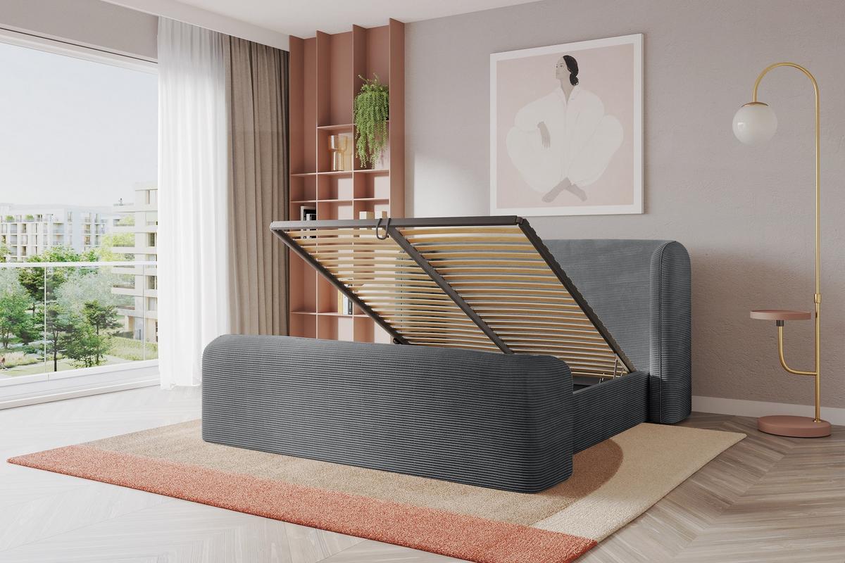 POLSTERBETT mit Bettkasten, Fußteil und Lattenrost, Bett mit Matratze H3/H4 - ESTI-Z 140x200 Dunkelgrau - Anthrazit, Holzwerkstoff/Textil (140/200cm) - ALTDECOR