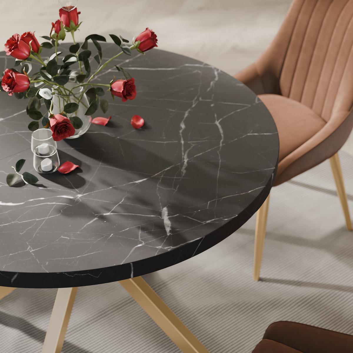 AUSZIEHTISCH MILTON 120-196/76 cm mit Metallgestell, Gold / Grigia Pietra - Goldfarben/Grau, Holzwerkstoff/Metall (120/120/76cm) - Idohome