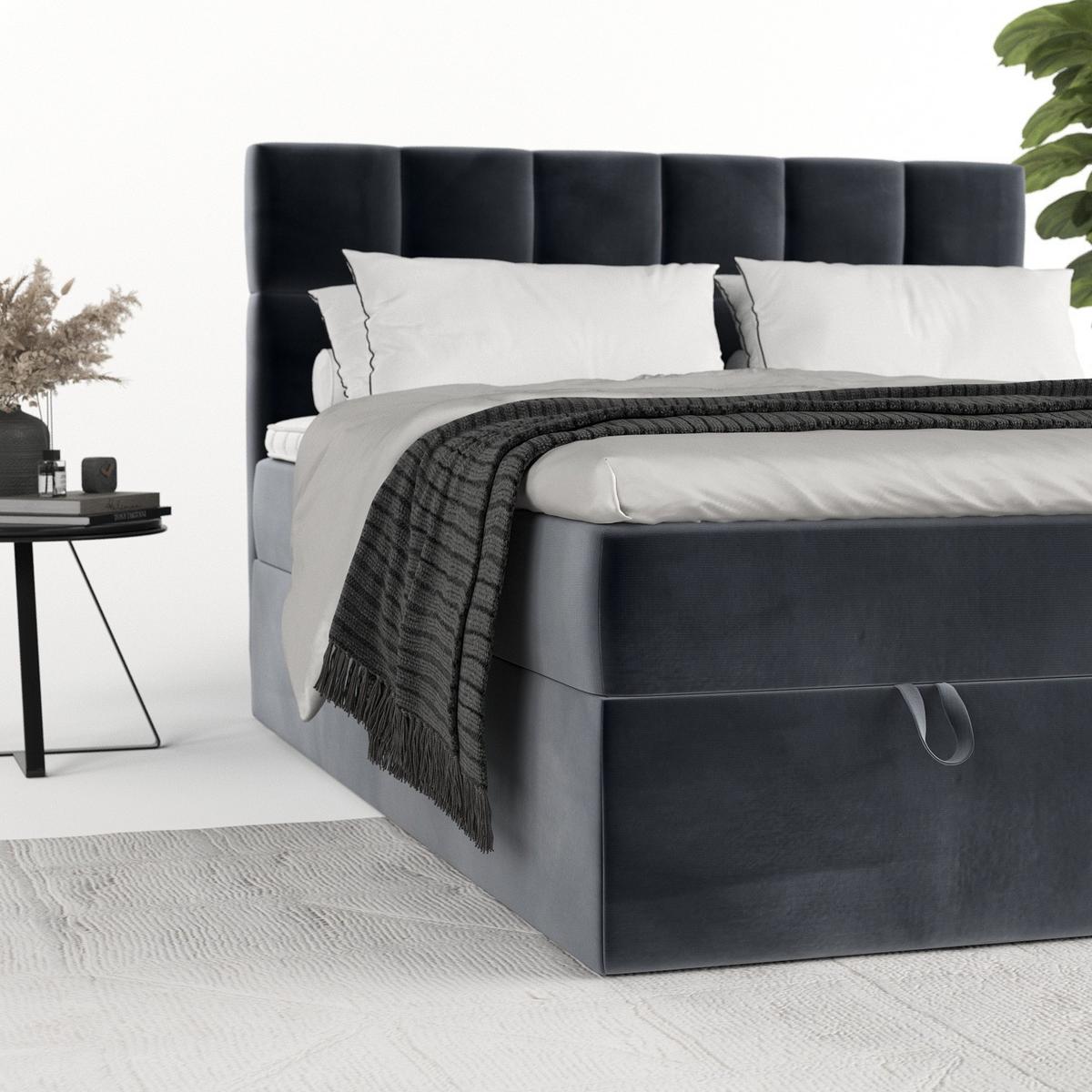 BOXBETT Savio 140/200 cm Dunkelgrau im Kronos Stoff - Dunkelgrau/Schwarz, Holz/Holzwerkstoff (140/200cm) - AltaBeds