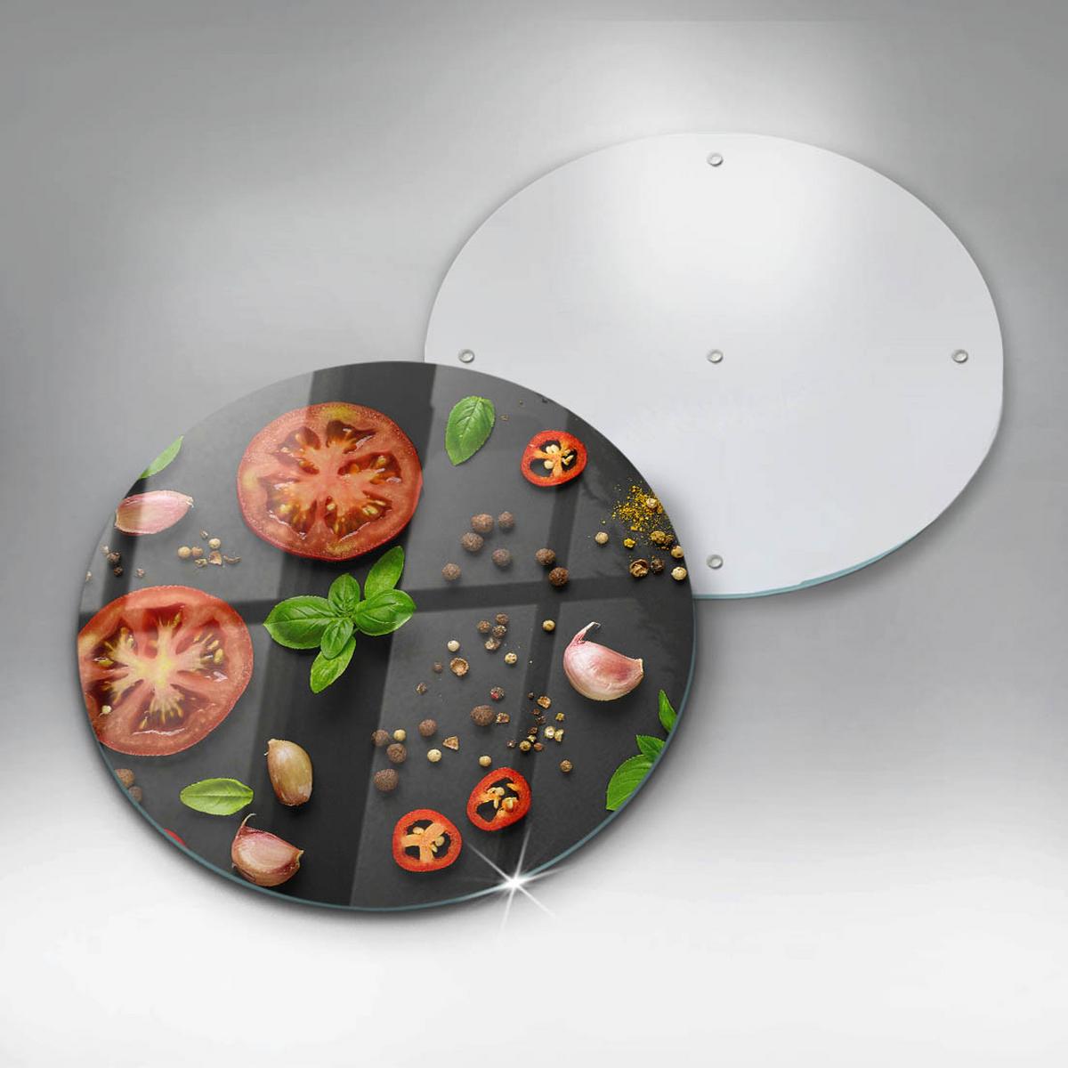 GLASPLATTE Ø 40 cm Tomaten und Gewürze - Schwarz, Glas (40/40cm) - Wallfluent