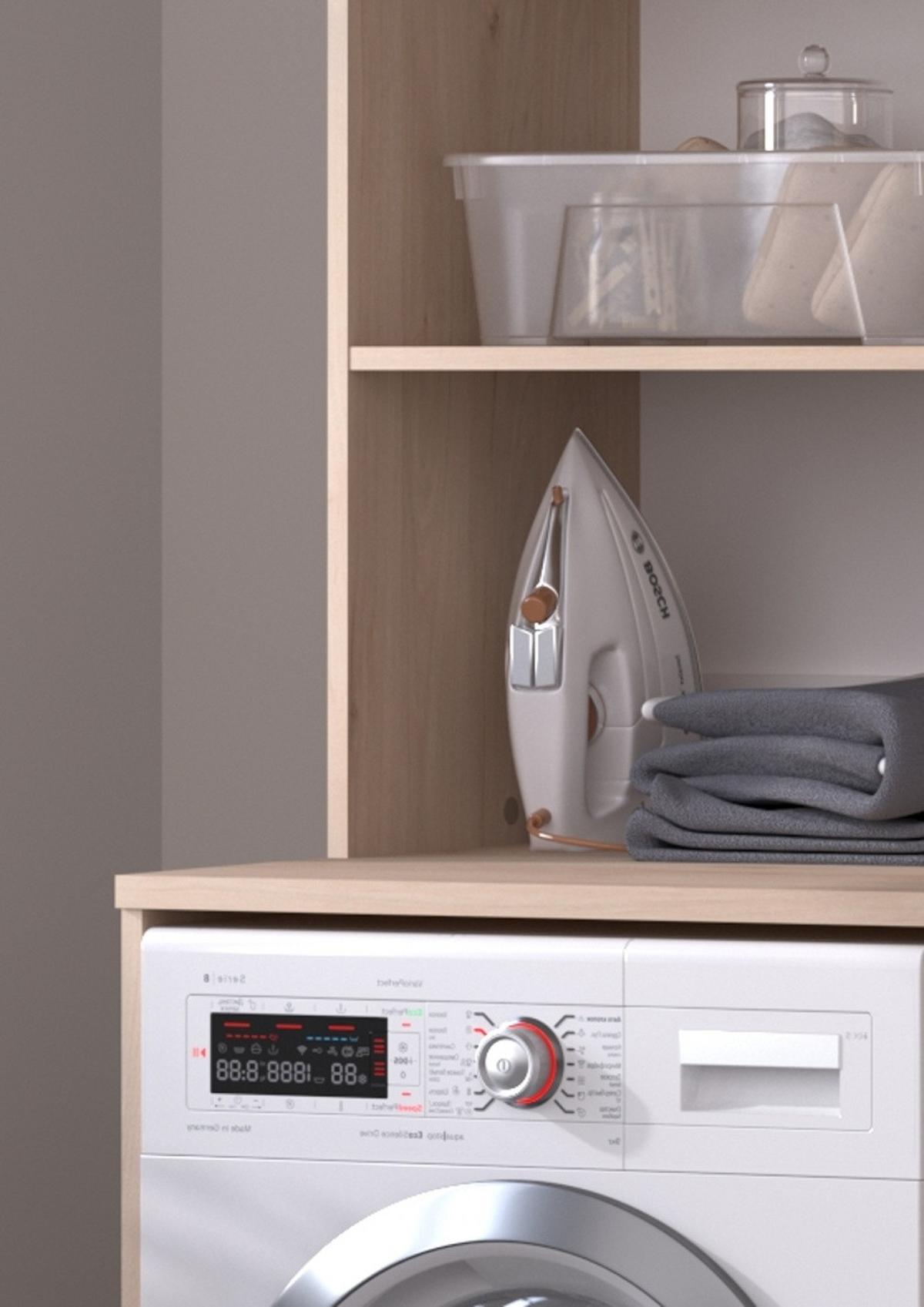 WASCHMASCHINENSCHRANK weiß, Eiche Jackson, Umbauschrank Set 4-teilig 268 cm mit viel Stauraum - Eichefarben/Silberfarben, Holzwerkstoff/Kunststoff (268/184/67cm) - Parisot Meuble