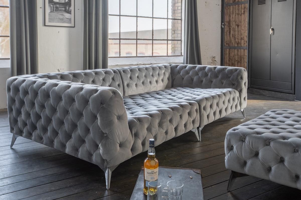 BIG SOFA NARLA Silber Velvet - Silberfarben, Textil (280/70/140cm) - KAWOLA