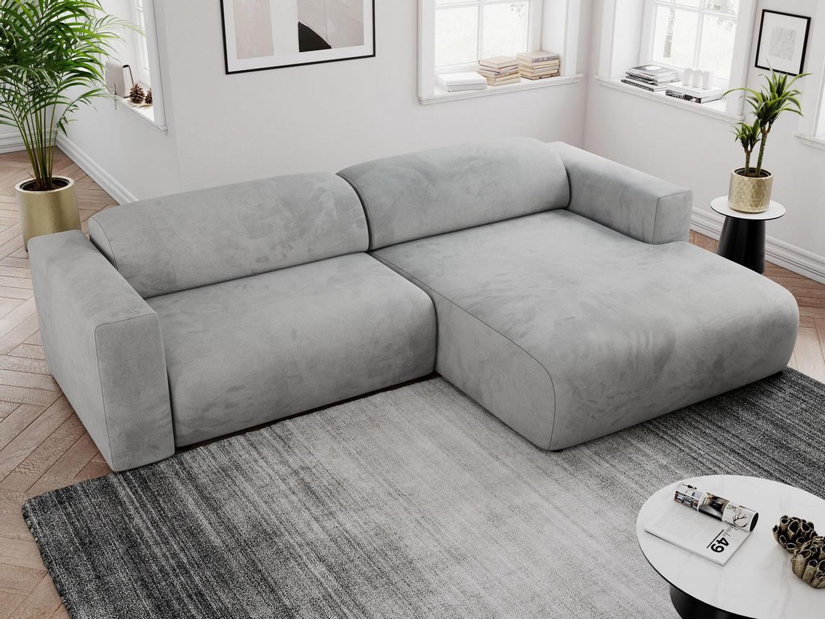 OFERTA WYCOFANA ECKSOFA PASADENA Hellgrau Velvet Rechts Seite - Hellgrau/Schwarz, Kunststoff/Textil (288/180cm) - MKS