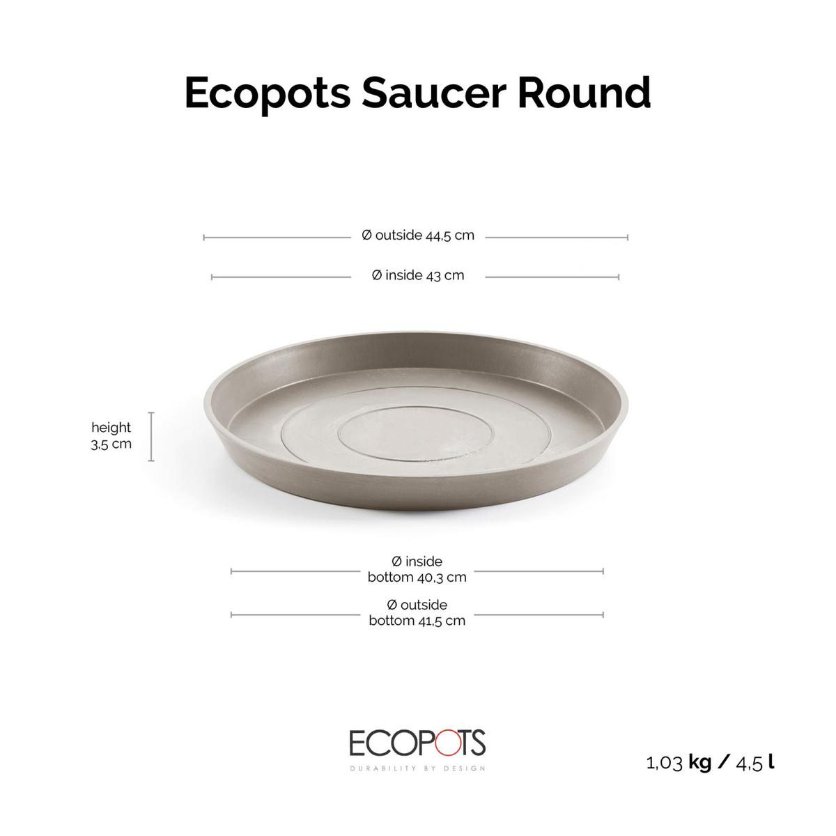 BLUMENTOPFUNTERSETZER rund 44,5/44,5/3,5 cm Taupe - Taupe, Kunststoff (44.5/3.5cm) - Ecopots