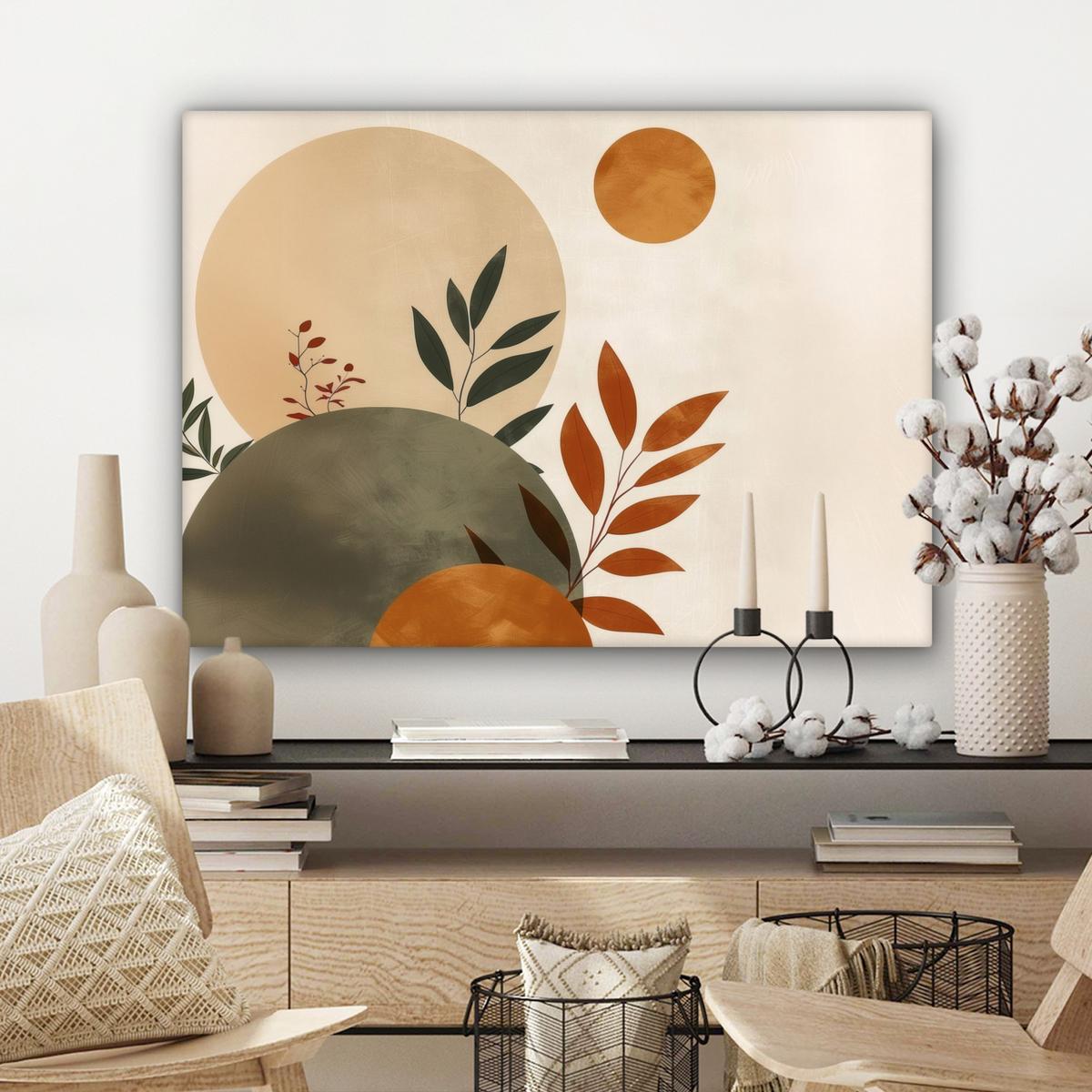 LEINWANDBILD Formen - Rund - Blätter - Beige Wandbilder 80x60 cm - Rostfarben, Textil (80/60cm) - MuchoWow