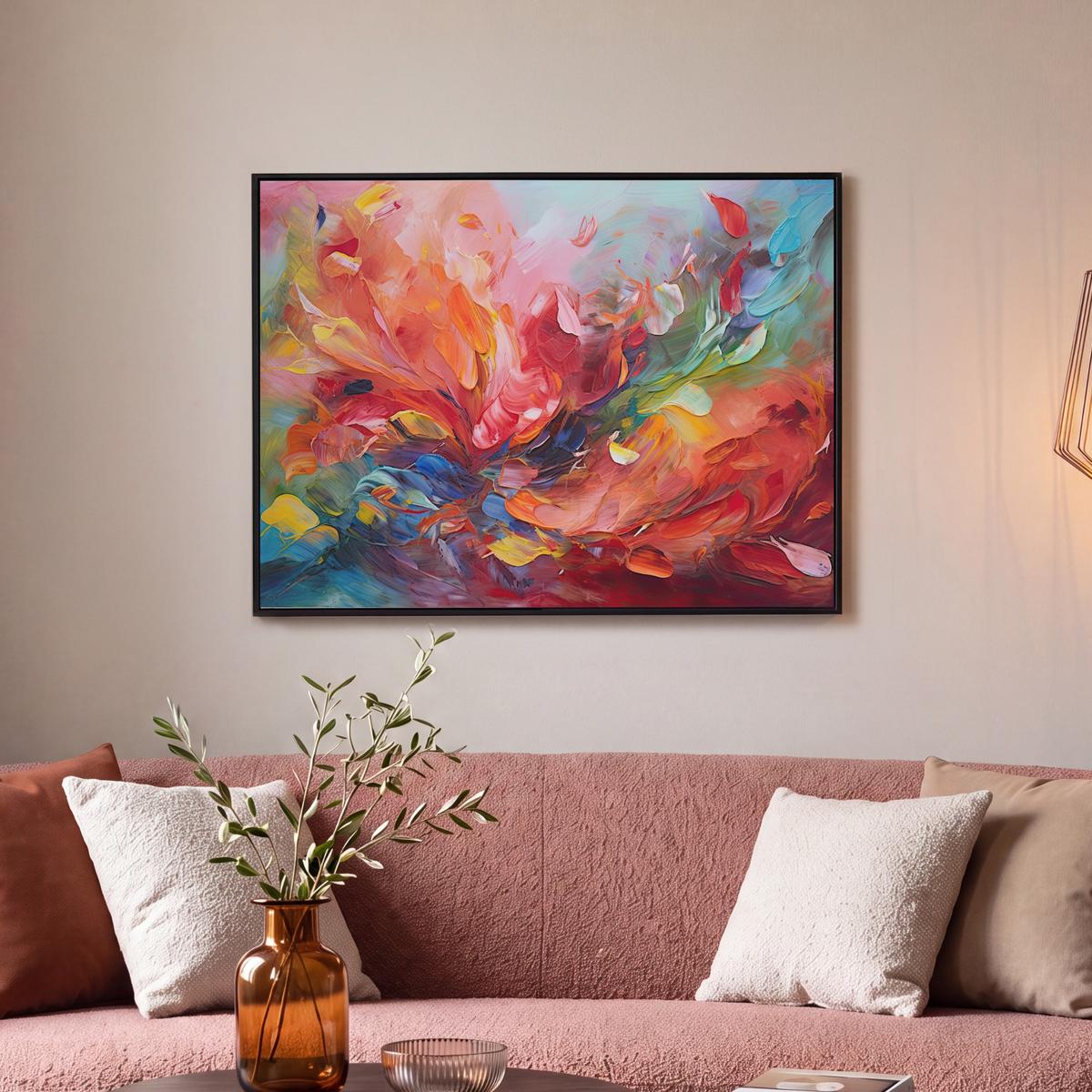 LEINWAND Bilder mit Rahmen - Ölgemälde - Kunst - Abstrakt - Farbenfroh - 80x60 - Altrosa, Textil (80/60cm) - MuchoWow