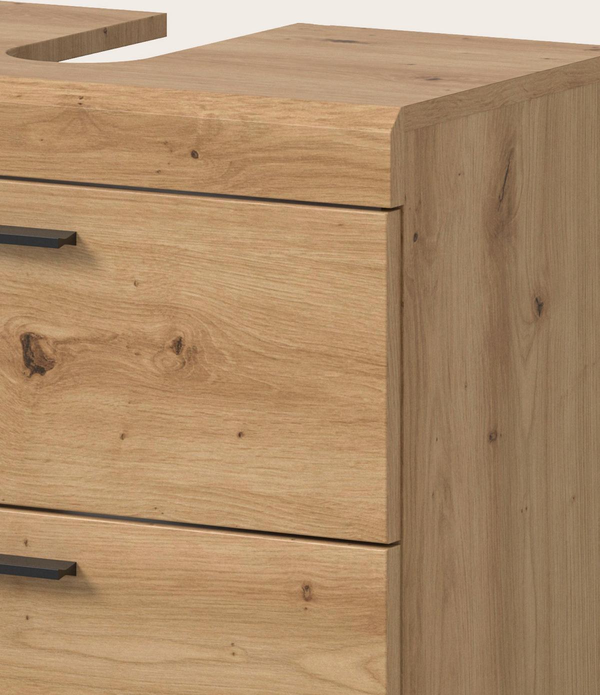 WASCHBECKENUNTERSCHRANK Eiche Artisan 60 cm, Badezimmer Unterschrank mit Schubkästen - Schwarz/Eiche Artisan, Holzwerkstoff/Kunststoff (60/56/34cm) - Inn.Furn