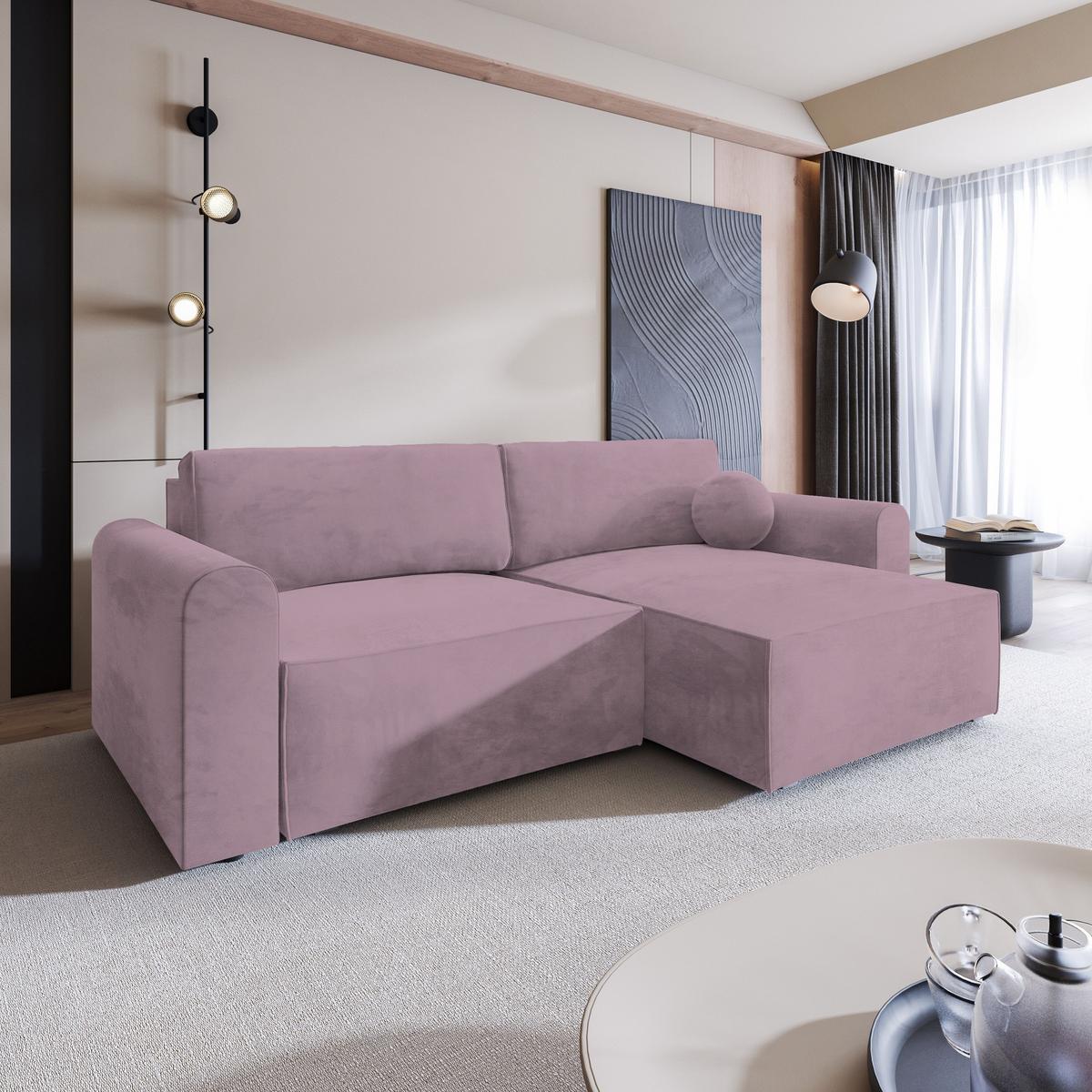 ECKSOFA FIANO M Lila Velours-Stoff mit Schlaffunktion - Lila/Grau, Holz/Kunststoff (245/148cm) - MASSENO