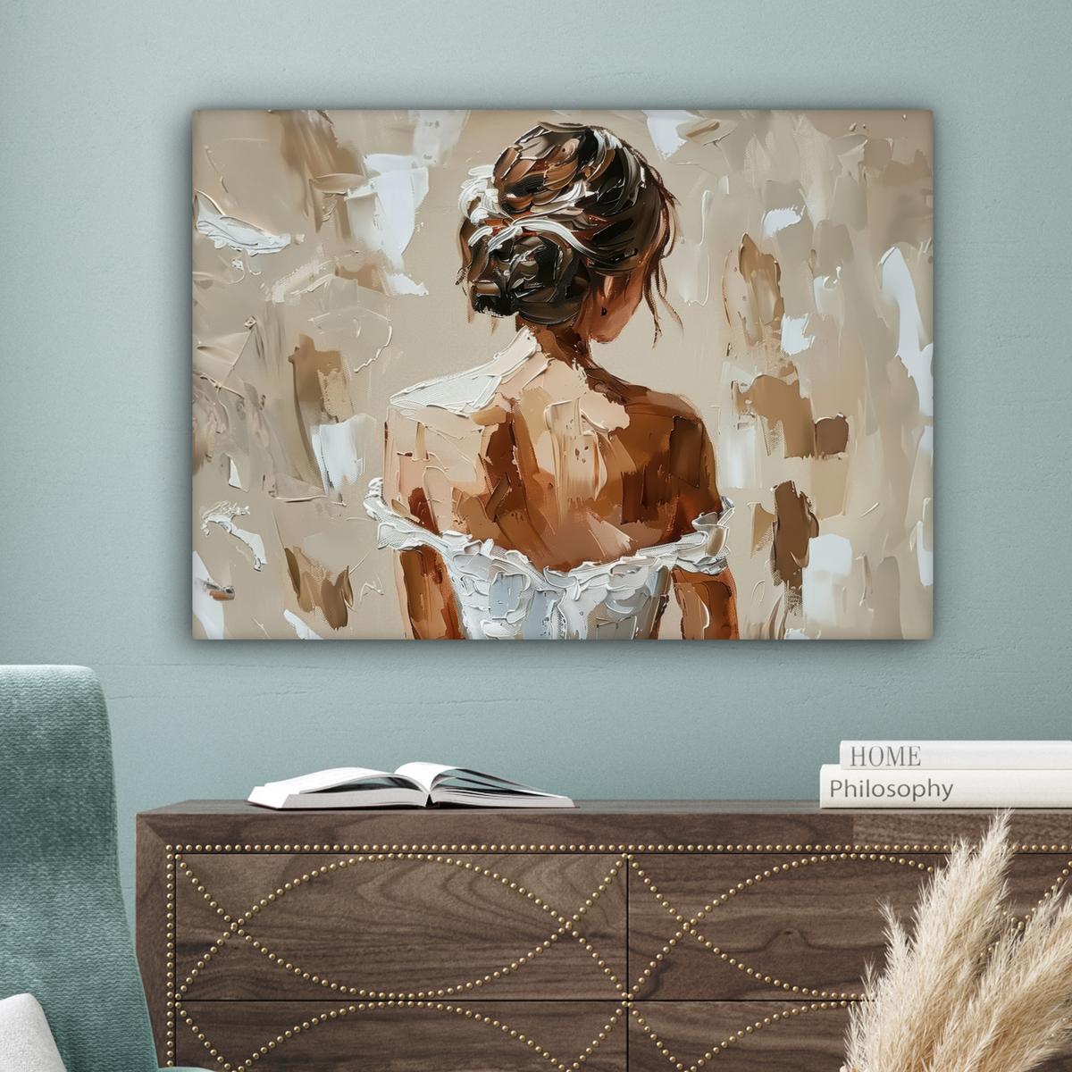 LEINWANDBILD Frau - Farbe - Abstrakt - Beige - Modern Wandbilder 80x60 cm - Sandfarben, Textil (80/60cm) - MuchoWow