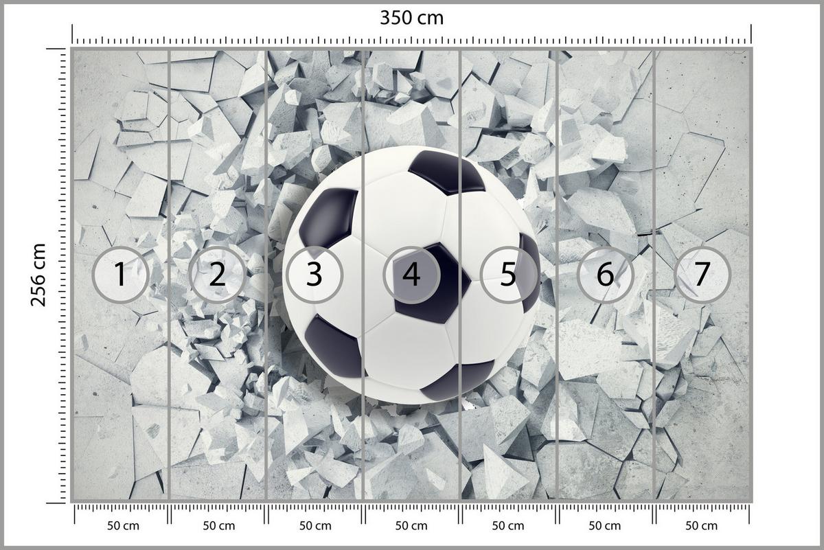 FOTOTAPETE für Kinderzimmer Fußball Riss Graue Wand Dynamik Sport 350x256 - Schwarz/Weiß, Papier (350/256cm) - Muralo