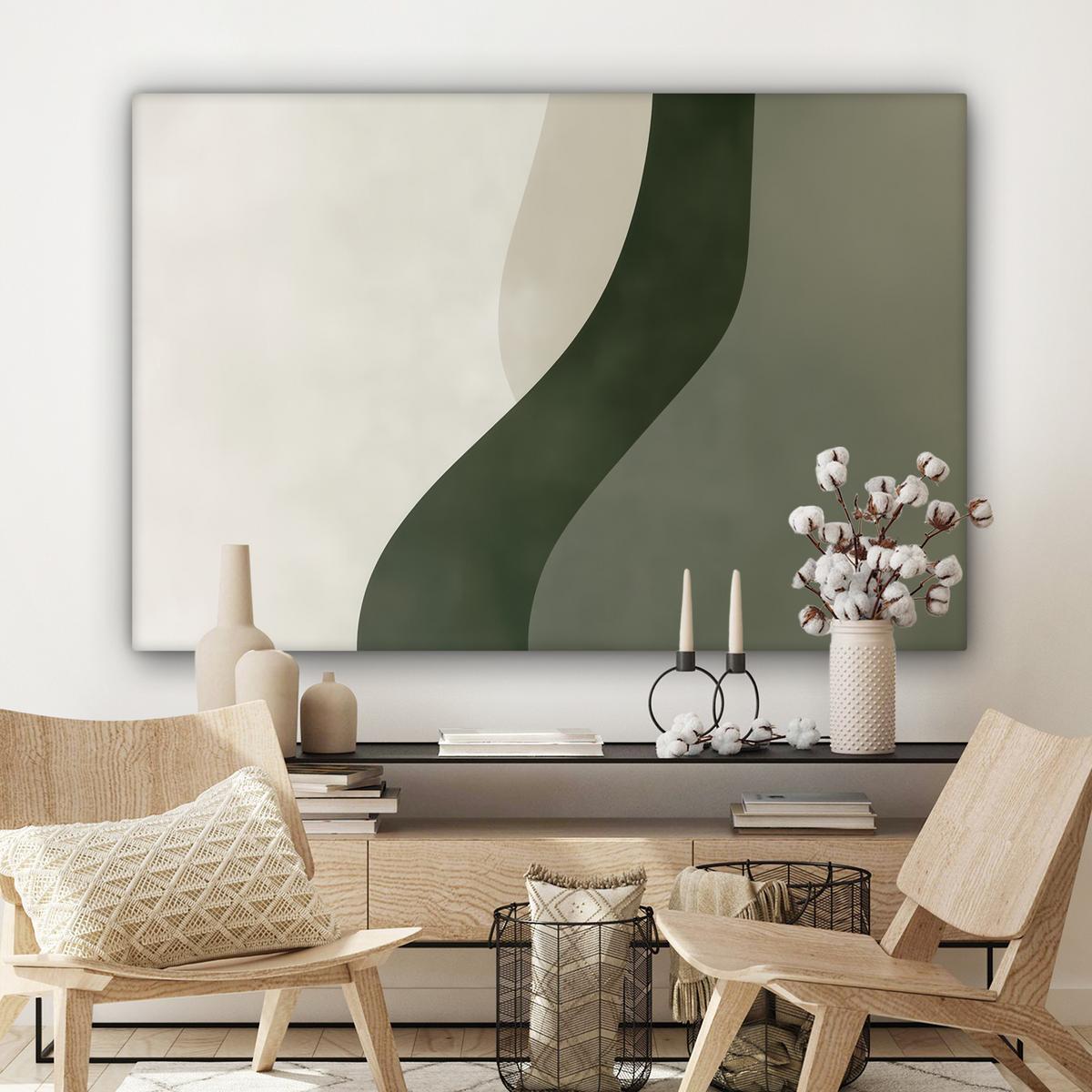 LEINWANDBILD Japandi - Grün - Abstrakt - Modern Groß 140x90 cm - Salbeigrün, Textil (140/90cm) - MuchoWow