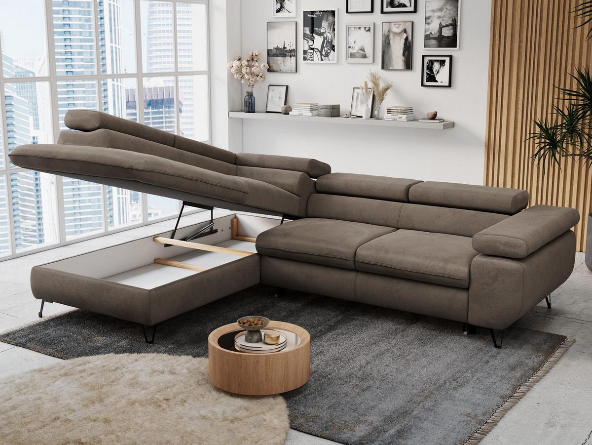 ECKSOFA PETER L Braun Velvet - Links Seite - Schwarz/Braun, Textil/Metall (208/273cm) - MKS
