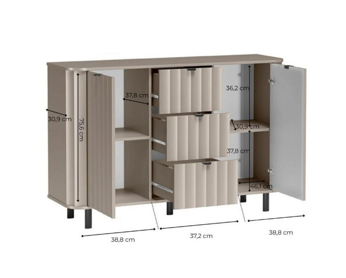 KOMMODE MODERNO 137,2/91/40,5cm mit 3 Schubladen 2 Türen Weiß - Weiß, Holzwerkstoff (137.2/91/40.5cm) - MASSENO
