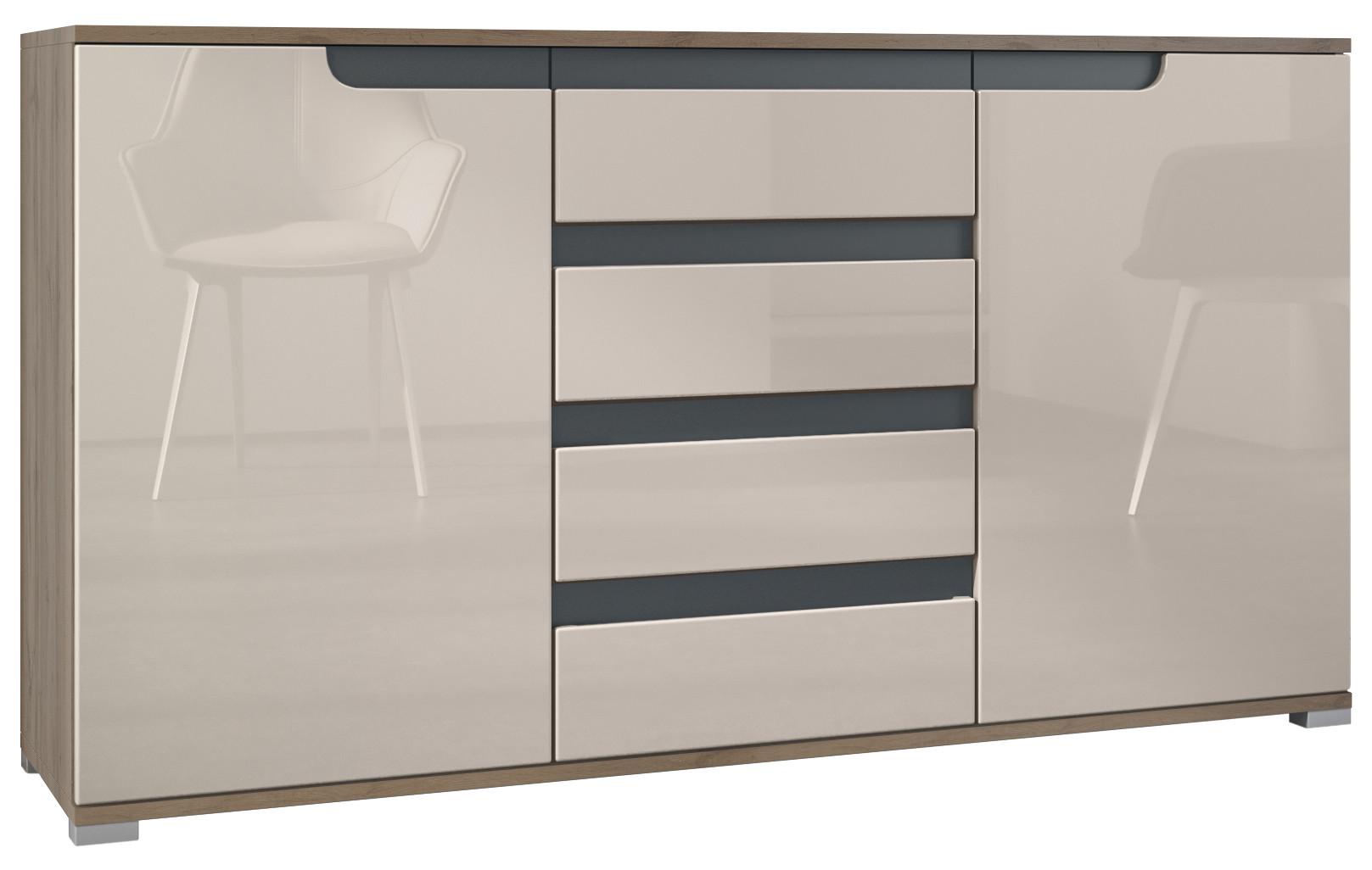 SIDEBOARD Sylt Sandgrau Hochglanz / Anthrazit matt - Sandfarben, Holzwerkstoff (138.5/75.5/35cm) - Vladon