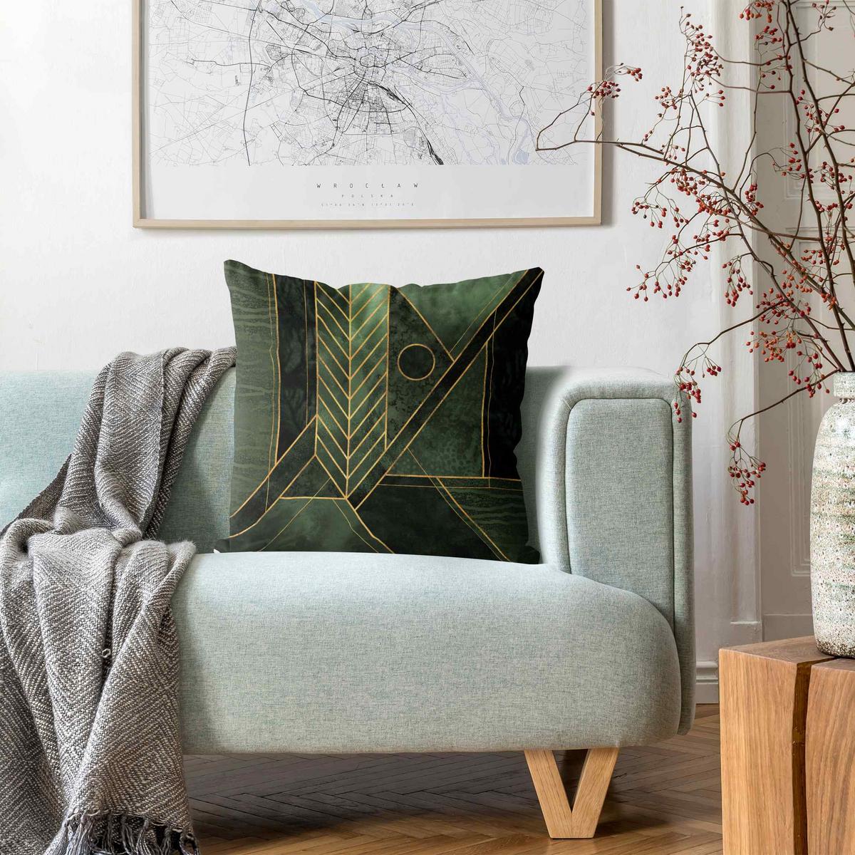 KISSENBEZUG Geometrische Formen Smaragd Gold 40/40 cm - Grün, Textil (40/40cm) - Bilderwelten