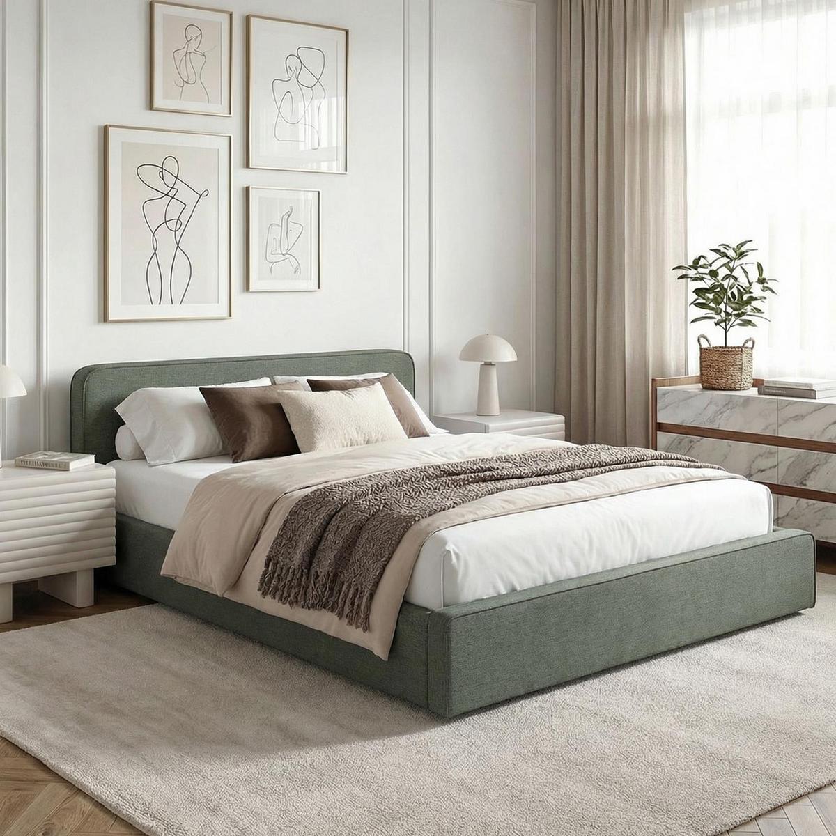 POLSTERBETT MARINI 140x200 cm grün - Grün, Textil (140/200cm) - IDIMEX