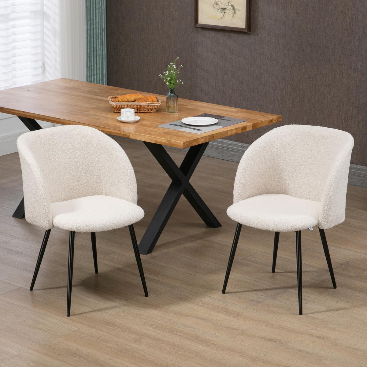 ESSSTÜHLE 2er Set Polyester Stahl Cremeweiß - Creme/Schwarz, Textil/Metall (62/80/55cm) - HOMCOM
