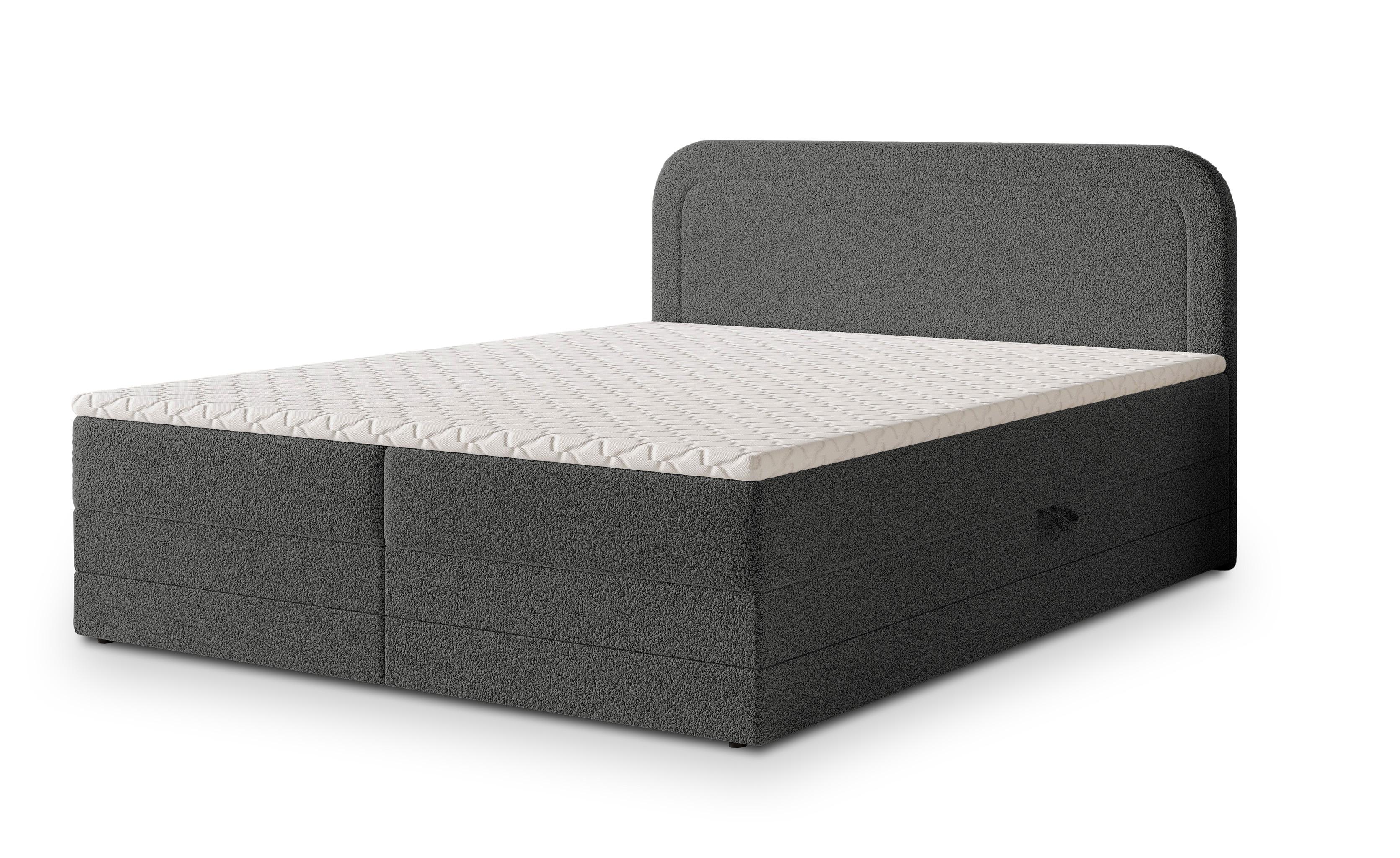 BOXBETT ARMEL 160x200 cm mit Matratze und Topper - Grau - Grau, Holz (160/200cm) - MASSENO